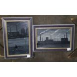 Vincent Dott: two Northern Scenes, monochrome oils on board, 19 cm x 12 cm & 11 cm x 19 cm, both