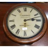 A Victorian wall clock in mahogany circular case, with single train fusee movement lettered 'R