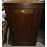 A 19th century mahogany pedestal side cabinet enclosed by single door; a stained wood blanket box