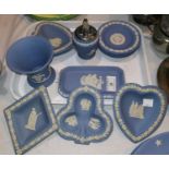 Eleven pieces of Wedgwood Jasperware; a New Chelsea part tea service; various items of pewter