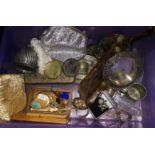 A selection of costume jewellery; silver plate; etc.