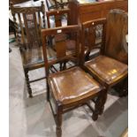 A 1930's set of 4 oak dining chairs; a pair of Carolean style dining chairs