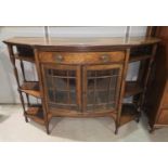 An Edwardian rosewood cabinet with bow front, double glazed single door, shelves to either side,