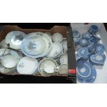 A box of Wedgwood blue jasparware and a box of teaware marked B H A