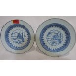 A pair of 19th century Chinese blue painted plates. 9' diam