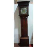 An 18th century oak longcase clock, 30hr movement, the 10' brass dial with single hand and signed