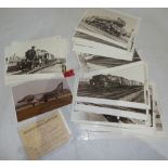 A collection of locomotive photographs, 1950s-1960s, a photograph of a Harrier jet and an army