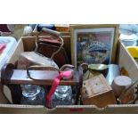 A box of metalware and sundries