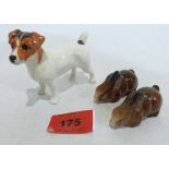 A Beswick Terrier and two Beswick rabbit miniatures