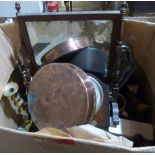 A box of metalware and sundries