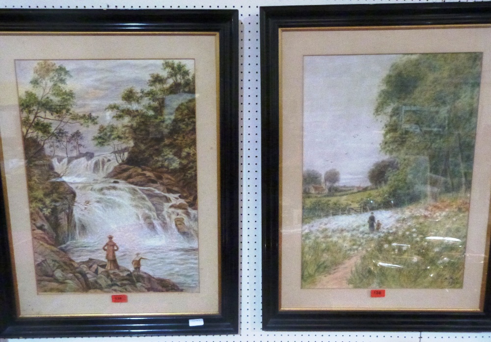 ENGLISH SCHOOL. 20TH CENTURY Landscapes with figures. A pair. Signed initials and dated 1926. Pastel