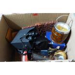 Two boxes of metalware and sundries