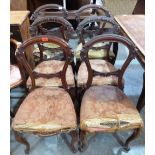 A set of six Victorian walnut salon chairs on French cabriole legs. In need of re-upholstering