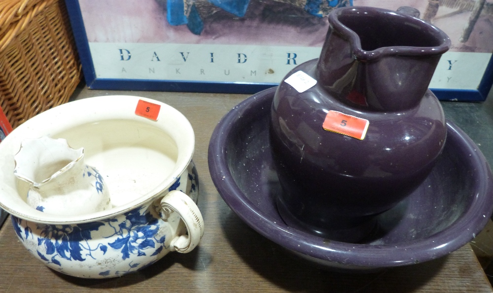 A Bourne Denby jug and bowl, chamberpot etc.