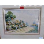 GEORGE WILLIAMS. BRITISH 20TH CENTURY. Village scene with figure. Signed. Watercolour. 9 1/2' x 14'