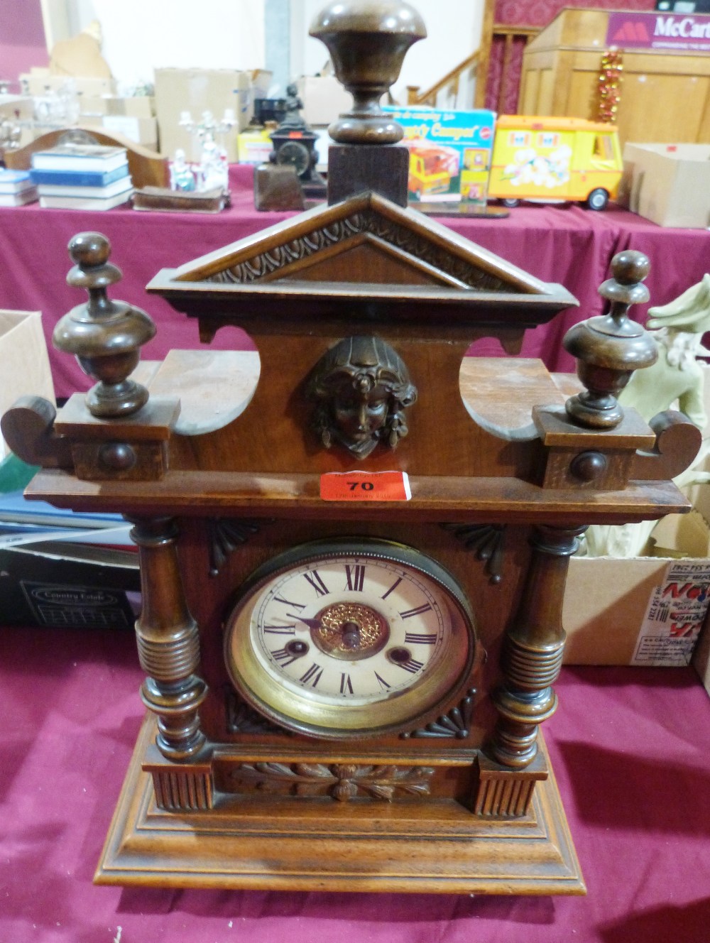 A walnut mantle clock. German c.1910. 20' high