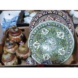 Two Iznik style pottery chargers and various oriental ceramics