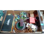 A box of sundries to include glass marbles, vintage games etc.