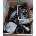 A box of pewter, other metalware and sundries