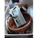 A box of ceramics and sundries