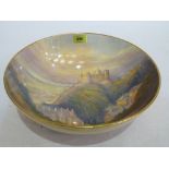 A Royal Winton Grimwades fruit bowl, all over painted with a castle in a landscape or a landscape.