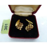 A pair of 1950s plated chequered flag cufflinks, boxed