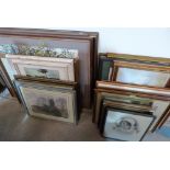 A collection of framed pictures and prints