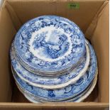 A box of 19th century blue and white plates