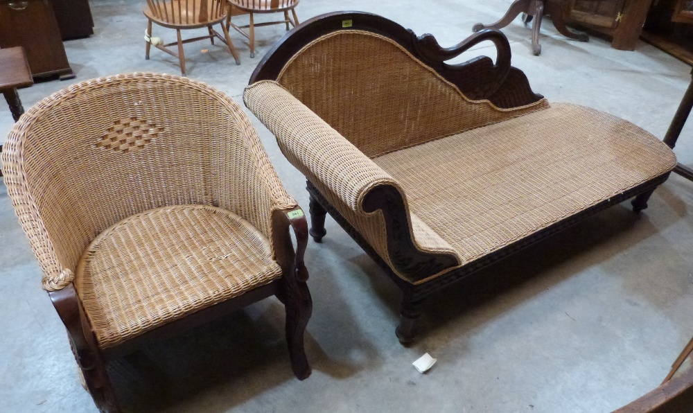 A Regency style caned chaise-longue and armchair