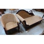 A Regency style caned chaise-longue and armchair