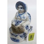 An 18th century Dutch Delft figural blue and white spoon warmer. 5½' high. Prov: Estate of Islwyn