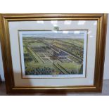 A gilt framed print, Hampstead Marshall in the county of Berkshire. 15' x 21'