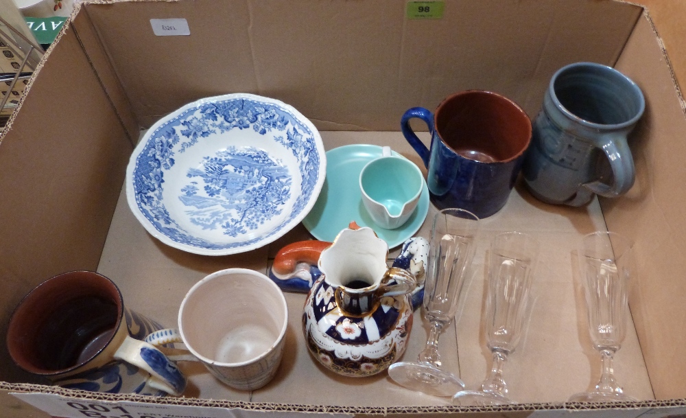 A box of ceramics and glassware