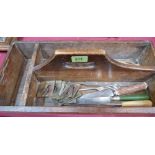 An oak cutlery tray, cutlery etc. Prov: Estate of Islwyn Watkins
