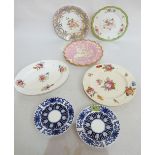 Seven decorated plates. Coalport and other factories. 19th century and later.