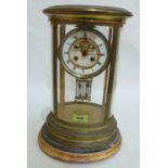 A late 19th century French brass four glass mantle clock, the drum movement with Brocot