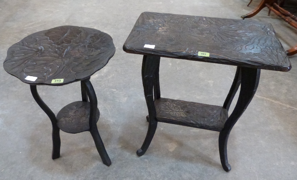 Two ebonised and carved occasional tables