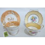 A Crown Staffordshire teacup and saucer and a 19th century cup and saucer, both painted with flowers
