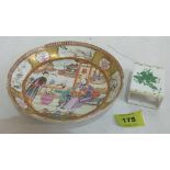 A Chinese famille-rose and gilded porcelain dish 6¼' diam (chipped) and a Herend matchbox