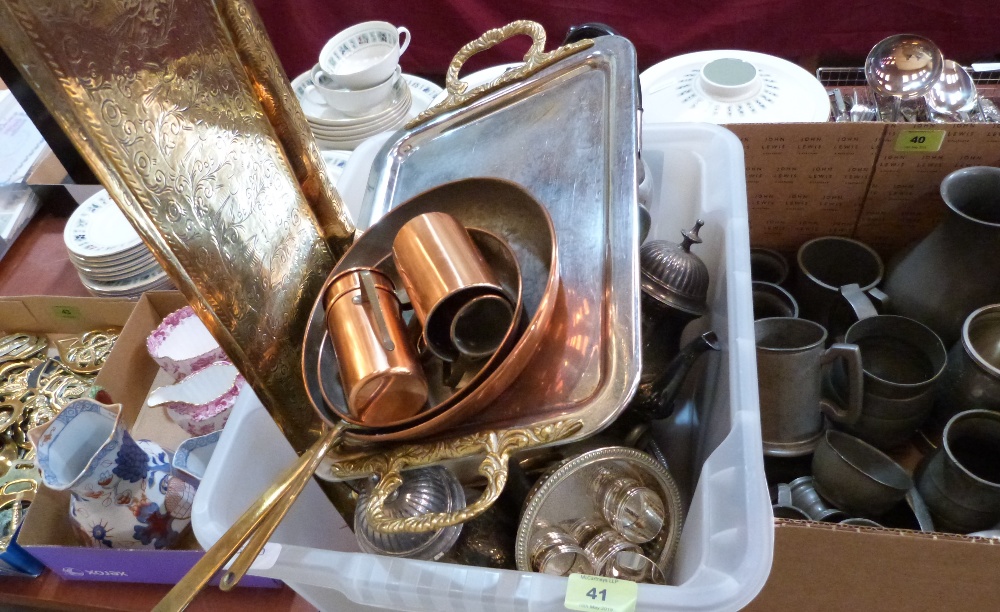 A box of platedware and other metalware