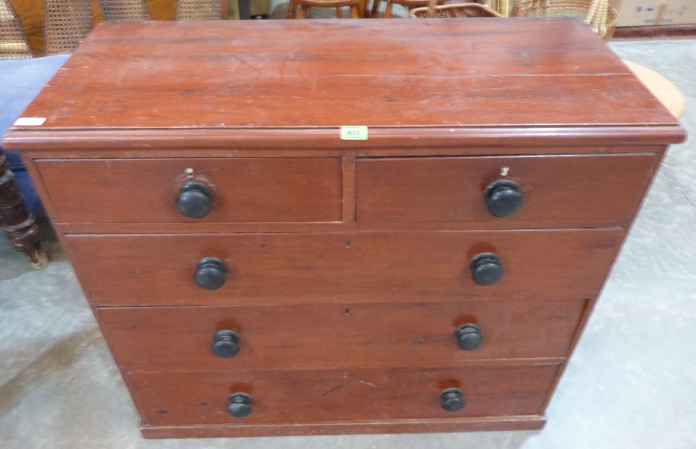 A Victorian stained pine chest with two short over three long drawers. 41' wide