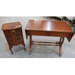 A small serpentine chest of four drawers and a sofa table. Both of recent manufacture