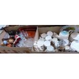 Two boxes of teaware, glassware and sundries
