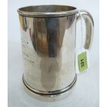 Indian Colonial Silver. A silver mug with glass base, engraved for Sgt. B. C. Walker 1942-1945