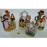 Four 19th century Staffordshire flatback groups to include Gypsy Fortune Teller