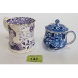 A 19th century blue and white decorated caudle cup and cover, probably Wedgwood and an 1838 Victoria