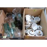 A box of glassware and a box of Japanese teaware