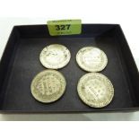 Four George III three shilling bank Tokens