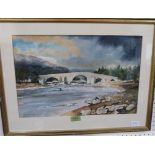 ROLAND SPENCER FORD. BRITISH 1902-1990 Bridge scene in Shropshire. Signed. Watercolour. 12' x 18'