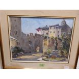 JOHN MCKILLOP. BRITISH 20TH CENTURY Italian town square. Signed. Oil on board 12' x 16'